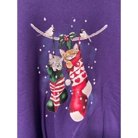 Vintage Women's Cat in Stocking Purple Sweater Size XL‎ - Picture 2 of 6
